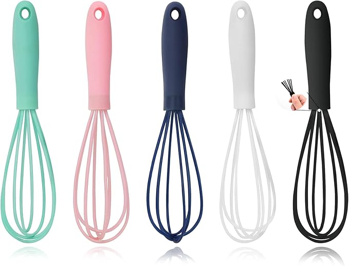 5 Pcs Silicone Mini Whisk - Stainless Steel Dough Whisk, Non Stick Hand Tiny Balloon Wire Whisk, Milk Egg Frother for Blending, Whisking, Beating, Stirring, Baking - Image 8