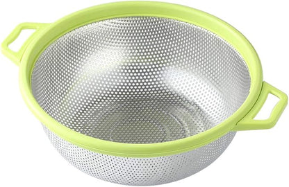 HiramWare Stainless Steel Colander With Handle and Legs, Large Metal Green Strainer for Pasta, Spaghetti, Berry, Veggies, Fruits, Noodles, Salads, 5-quart 10.5” Kitchen Mesh Colander, Dishwasher Safe by HiramWare