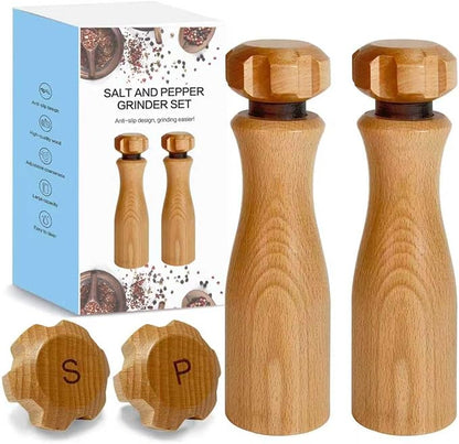 Wooden Salt And Pepper Grinder Set –【Gear-Shape Knob & Effortless Grinding】8 Inch Manual Refillable Pepper Grinder Set (2)