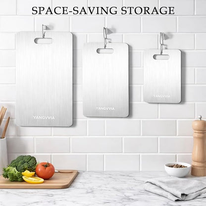 Cutting Board, 316L Food-Grade Stainless Steel Cutting Board Set of 3 | Double-Sided Chopping Board for Kitchen | Dishwasher Safe Work Surface for Meat, Vegetables, & Fruit | Ideal Gift (S+M+L)