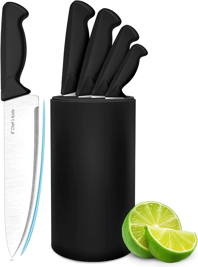 Knife Set, 6-Piece Kitchen Knife Set, German High Carbon Stainless Steel, Durable & Easy Clean Knife Block, Black by Unknown