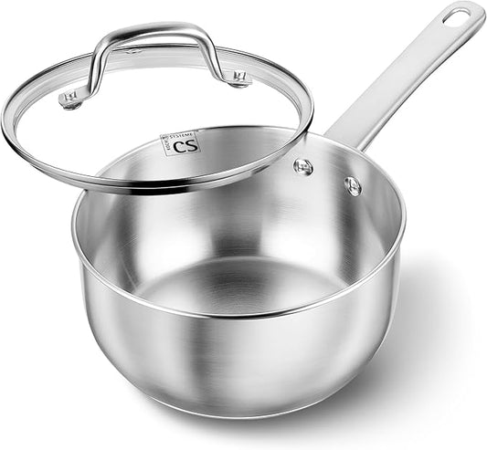 KOCH SYSTEME CS Stainless Steel Saucepan, 3 Quart Saucepan with Lid, Premium Stainless Sauce Pan, Indutcion Sauce Pan with Lid, Stainless Steel Pot 3 QT, Easy to Clean, Oven Safe by KOCHSYSTEMECS