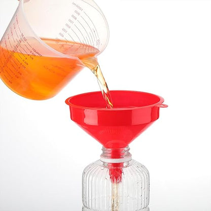 Honeydak 18 Pcs Plastic Funnels 4.7 Inch Wide Mouth Multi-Purpose Funnels with Long Reaching Spout for Filling Bottles Mason Jars Science Lab Use Funnel for Liquid (Red) - Image 4