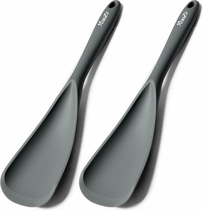 Silicone Spatula Spoon, Great for Both Cooking and Serving Durable BPA-Free Matte Black Silicone, Seamless Design, Safe for Nonstick Cooking Surfaces, 2-Pcs, Gray by XiaoZuHomeKitchen