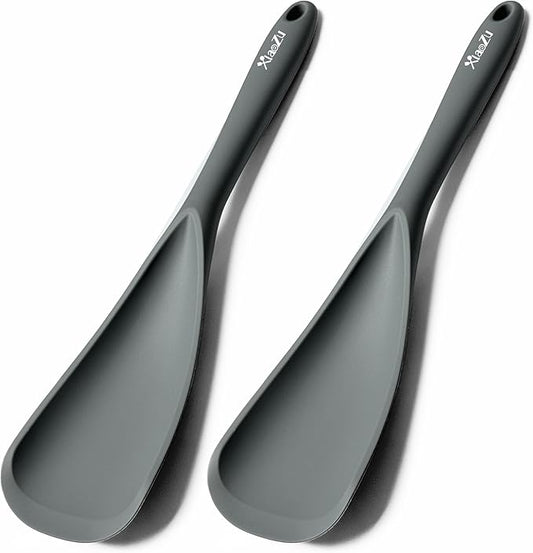 Silicone Spatula Spoon, Great for Both Cooking and Serving Durable BPA-Free Matte Black Silicone, Seamless Design, Safe for Nonstick Cooking Surfaces, 2-Pcs, Gray by XiaoZuHomeKitchen