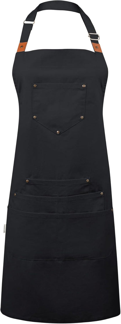 Cotton Canvas Apron for Women & Men – Adjustable Neck Strap & Waist Ties with Pockets