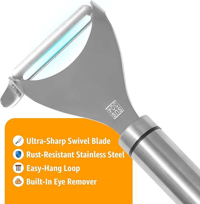 Potato Peeler Stainless Steel, Y Peeler Multifunctional Vegetable Peeler for Kitchen, Ultra Sharp Swivel Blade, Fruit & Veggie Peeler, Built-in Eye Remover, Hang Loop