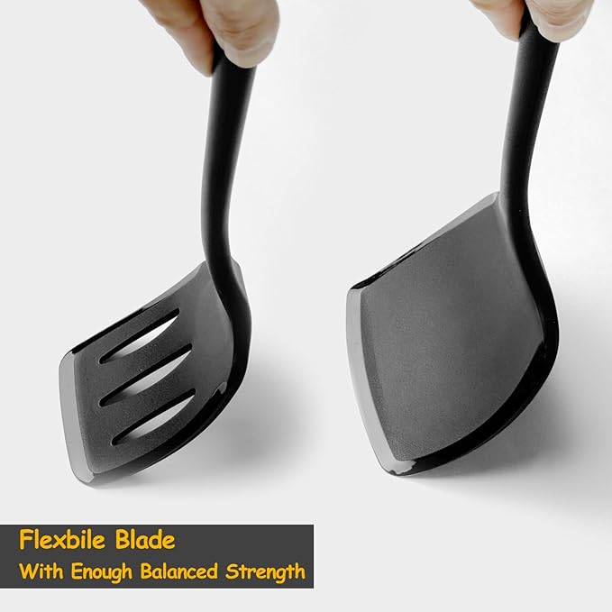 Silicone Spatula Set, 600°F Heat Resistant Silicone Spatula Turner Flipper for Cooking, Non Stick and Non Scratch Kitchen Utensils for Eggs & Pancakes, 4 Pack, Black - Image 5