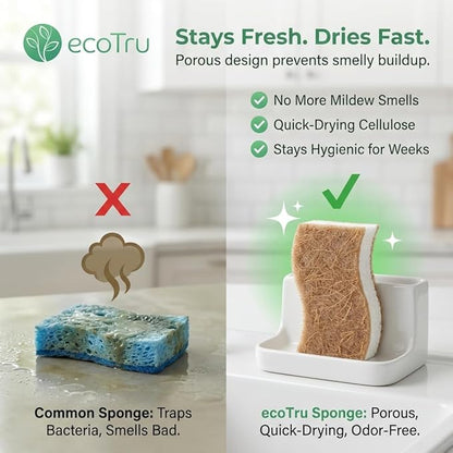 12 Pack Natural Kitchen Sponges, Compostable White Cellulose & Organic Coconut Scrubber Sponge for Washing Dishes, Kind Eco Friendly Non Toxic & Biodegradable Dishwashing Sponges - Image 7