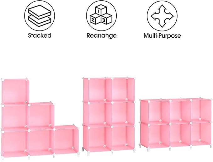 HOMIDEC 6-Cube Storage Shelf, Storage Bookcase Bookshelf with Metal Hammer, Storage Cubes Organizer Cabinet for Kids, Closet, Bedroom, Bathroom, (11.8x11.8x11.8 inch), Light Pink - Image 6