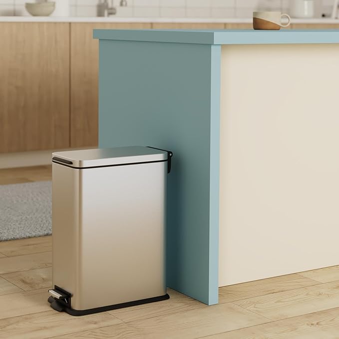 Home Zone Living 4 Gallon Slim Kitchen Trash Can with Soft Close Lid and Step Pedal, Stainless Steel Wastebasket with Removable Liner, Silver - Image 2