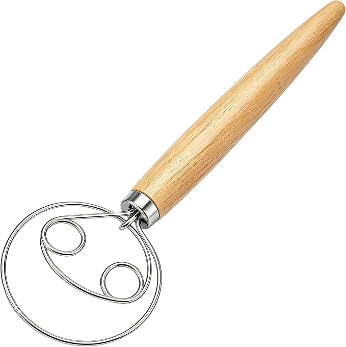 Danish Dough Whisk Stainless Steel Wooden Handle for Sourdough Bread Pastry and Pizza Baking by Agttete