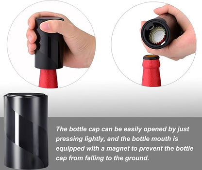 YUDANSI Push Down Bottle Opener, Automatic Beer Bottle Openers, Stainless Steel Instant-no-Cap Mover, Funny Kitchen Gadgets, Beer Bar Accessories Gifts for Him Her, Magnetic Corkscrew