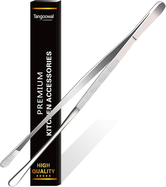 12-Inch Professional Kitchen & Cooking Tweezers Tongs - Stainless Steel Long Tweezer Tongs - BBQ,Plating,Multi-use