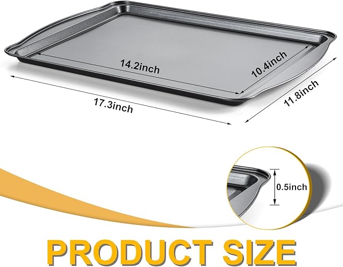 Baking Sheet Set of 2-17" x 11" x 0.5" Carbon Steel Cookie Sheet for Baking, Nonstick Baking Pan with Dual Handles, Rust & Warp Resistant, Perfect for Baking, Roasting, and More - Image 2
