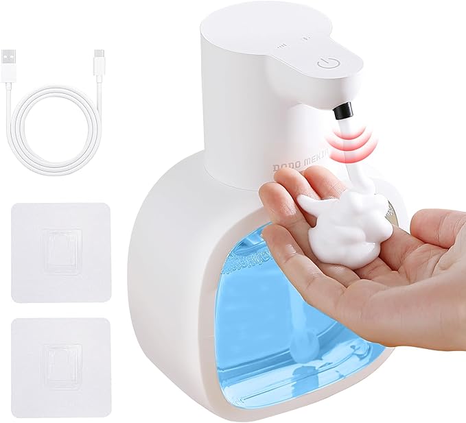 Automatic Foaming Soap Dispenser, 17oz/500ml Touchless Rechargeable with 4-Level Adjustable & IPX5 Waterproof - Level Display for Wall/Tabletop Use in Bathroom, Kitchen, White by DODOMEKIA