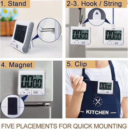 3" Large Display Kitchen Timer -Digital Timer Magnetic Back Loud Alarm On A Rope Countdown-Tanmalan