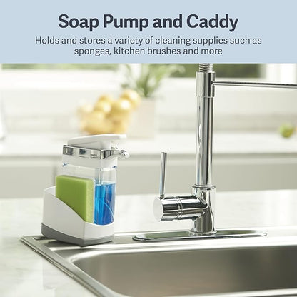 Casabella Sink Sider Solo Soap Pump and Sponge Caddy for Kitchen Sinks, Kitchen Sink Organizer Sponge Caddy and Soap Pump Combo, White - Image 2