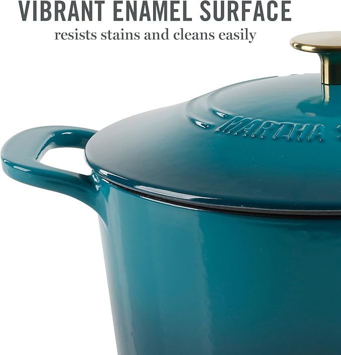 Martha Stewart Gatwick 7-Quart Enamel Cast Iron Dutch Oven – Emerald Ombre with Gold Knob – Durable Heavy-Duty Dutch Oven for Slow Cooking, Braising & Baking - Image 4