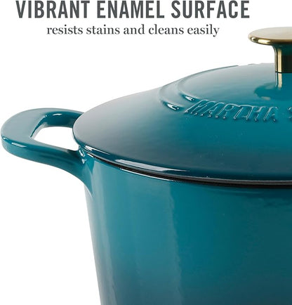 Martha Stewart Gatwick 7-Quart Enamel Cast Iron Dutch Oven – Emerald Ombre with Gold Knob – Durable Heavy-Duty Dutch Oven for Slow Cooking, Braising & Baking - Image 4