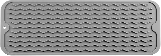 MicoYang Silicone Dish Drying Mat for Multiple Usage,Easy clean,Eco-friendly,Heat-resistant Silicone Mat for Kitchen Counter,Sink,Bar,Bottle,or Cup Grey M 17 inches x 6 inches by MicoYang
