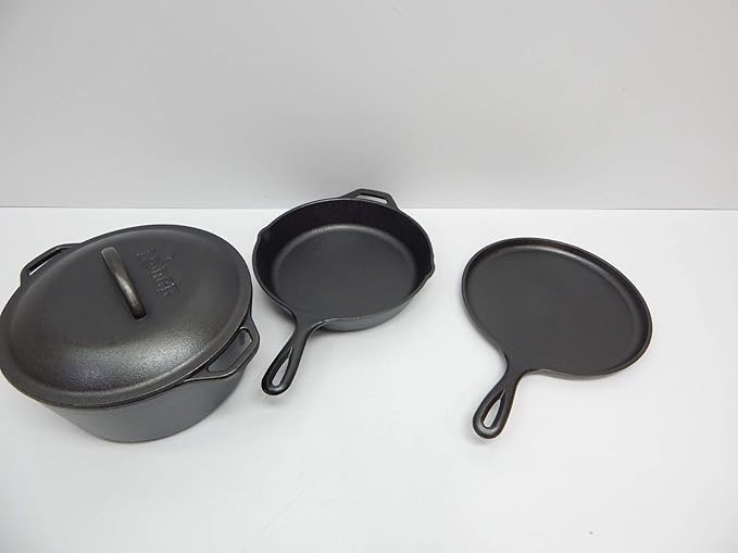 Lodge Cast Iron Set - 4-Piece Set - Pre-Seasoned Kitchen Set - Skillet, Griddle & Dutch Oven Included - PFAS-Free Non-Toxic Cookware by Lodge