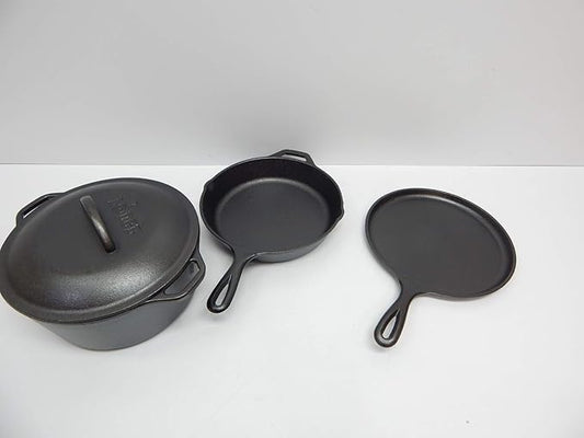 Lodge Cast Iron Set - 4-Piece Set - Pre-Seasoned Kitchen Set - Skillet, Griddle & Dutch Oven Included - PFAS-Free Non-Toxic Cookware by Lodge