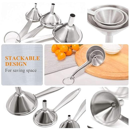 3 in 1 Metal Funnels for Filling Bottles Stainless Steel Small Kitchen Funnel Set for Transferring Essential Oils Liquid Fluid Spice Dry Ingredients Powder, Durable (‎Long-Handled Funnel) - Image 3