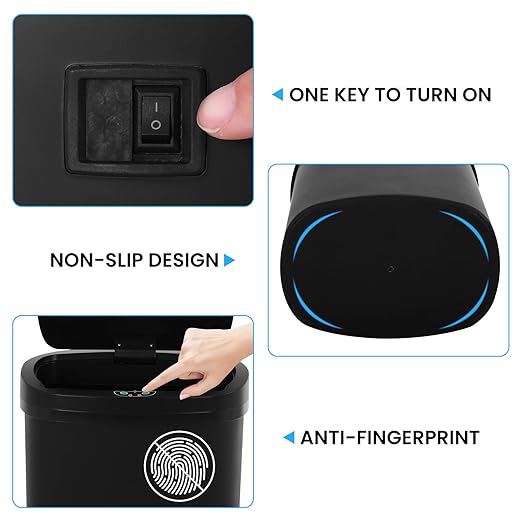 13 Gallon Trash Can | 50L Sensor Automatic Kitchen Trash Can with Lid | Touchless Garbage Bin Odor-Control for Kitchen, Office, Bedroom, Living Room (1 Pack, Black) - Image 4
