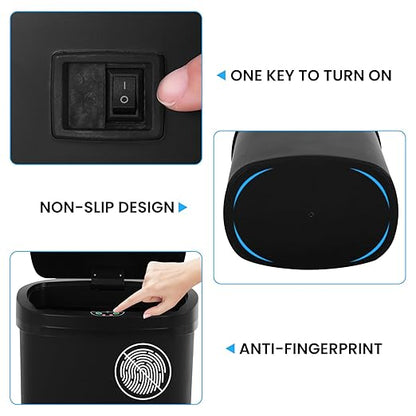 13 Gallon Trash Can | 50L Sensor Automatic Kitchen Trash Can with Lid | Touchless Garbage Bin Odor-Control for Kitchen, Office, Bedroom, Living Room (1 Pack, Black) - Image 4