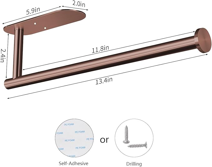 VAEHOLD Adhesive Paper Towel Holder Under Cabinet Wall Mount for Kitchen Paper Towel, Black Paper Towel Roll Holder Stick to Wall, Stainless Steel (Rose Gold) - Image 3
