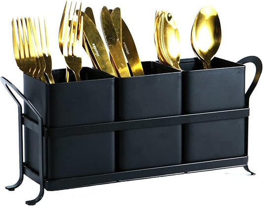 NelyBet Flatware, Cutlery,Kitchen Utensil & Silverware Caddy Organizer Bin Holder for Forks, Spoons, Knives - Perfect for Kitchen Countertop- Black