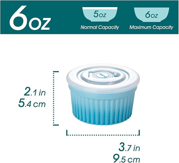 vancasso 6 oz Ramekins with Lid, Porcelain Creme Brulee Souffle Dishes, Blue Pudding Custard Cups Ramiken for Baking, Dishwasher and Oven Safe, Set of 6 - Image 2