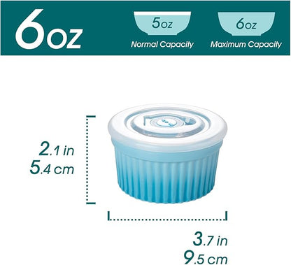 vancasso 6 oz Ramekins with Lid, Porcelain Creme Brulee Souffle Dishes, Blue Pudding Custard Cups Ramiken for Baking, Dishwasher and Oven Safe, Set of 6 - Image 2