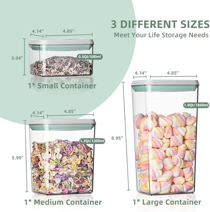 Food Storage Containers with Lids Airtight- 3Pcs BPA-Free Kitchen and Pantry Organization Pop Containers, Leakproof Stackable Kitchen Storage Containers for Cereal, Flour, Sugar (0.5, 1.2, 1.8 QT) - Image 5