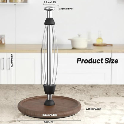 VEHHE Wooden Paper Towel Holder Countertop with Weighted Base, One-Handed Tear Paper Towel Holder Stand with Damping Function and EVA Non-Slip Pad, for Kitchen Bathroom Farmhouse - Image 4