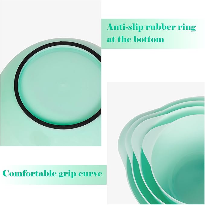 BoxedHome Nesting Plastic Mixing Bowl Set, 4 Piece Mixing Bowl Set with Pour Spouts, Size 1.7, 2.5, 3.5 and 4.5qt, for Prepping, Mixing, Baking, Cooking(2023 New Version, Green) - Image 3