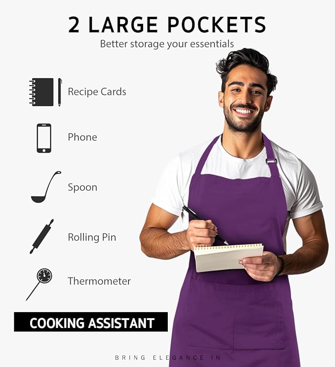 Syntus 12 Pack Bib Apron, Unisex Aprons Adjustable Waterdrop Resistant with 2 Pockets Cooking Kitchen Apron for Chef, BBQ Drawing Apron Bulk, Multi-Color - Image 4
