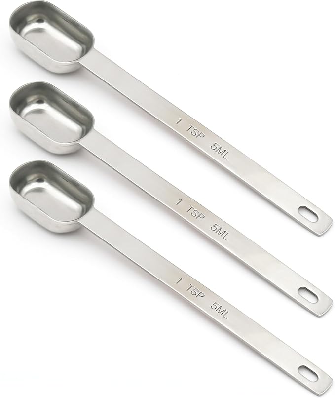 3PCS 1tsp (1/3tbsp, 5ml) Single Measuring Spoon, Stainless Steel Long Handle Individual Teaspoons Only by BERYLER