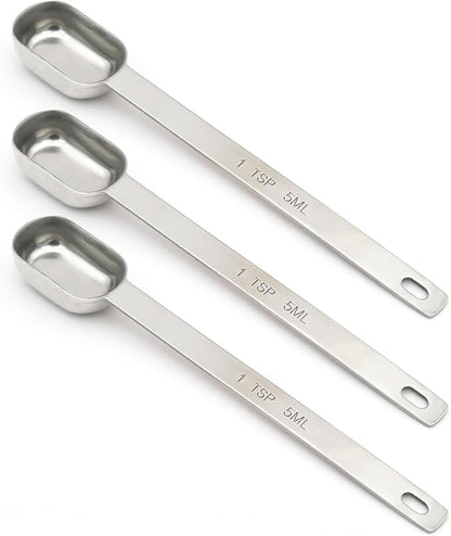 3PCS 1tsp (1/3tbsp, 5ml) Single Measuring Spoon, Stainless Steel Long Handle Individual Teaspoons Only by BERYLER