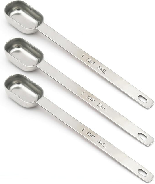 3PCS 1tsp (1/3tbsp, 5ml) Single Measuring Spoon, Stainless Steel Long Handle Individual Teaspoons Only by BERYLER