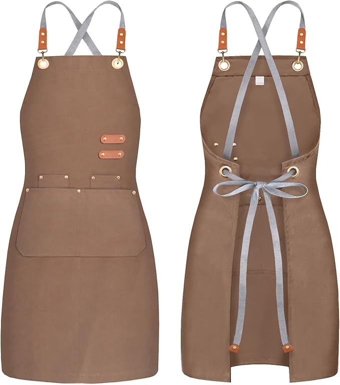 BeLuyi chef apron bib tool apron for man woman cross back straps with 4 pockets for kitchen cooking gardening baking working by BELUYI