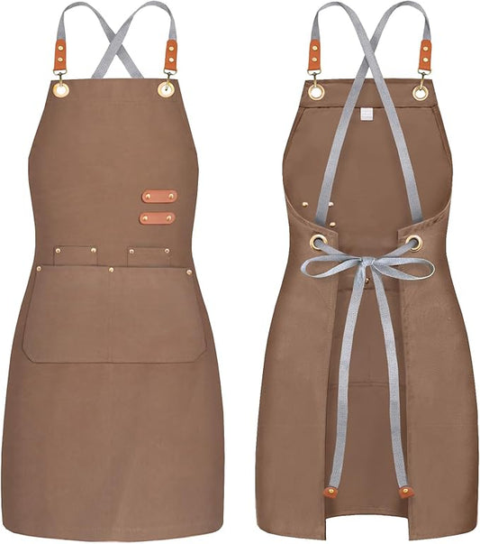 BeLuyi chef apron bib tool apron for man woman cross back straps with 4 pockets for kitchen cooking gardening baking working by BELUYI