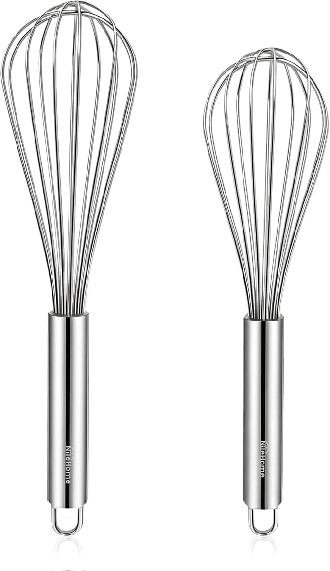NileHome Whisk, Stainless Steel Wisk Set 8" 10" Kitchen Whisk Wisking Tool Kitchen Wisk Wire Whisks for Cooking, Whisking, Blending, Beating, Stirring-… by NileHome