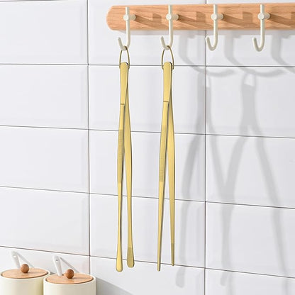 DEHOV 12 Inch Gold Stainless Steel Kitchen Tweezers For Cooking Tongs Set of 2, Metal Long Food Tweezers, BBQ Grill Tongs For Pasta