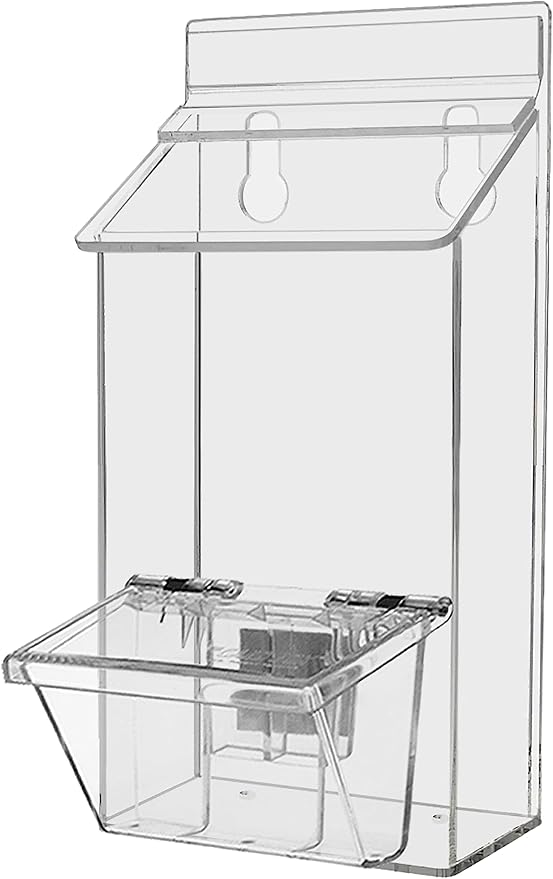 Outdoor Brochure Holder Holds 4" x 6" Advertising Postcards with 3.5" x 2" Box for Cards Clear Acrylic Wall Mount Pamphlets Box with Lid and Take One Sticker and Adhesive Strips by Marketing Holders