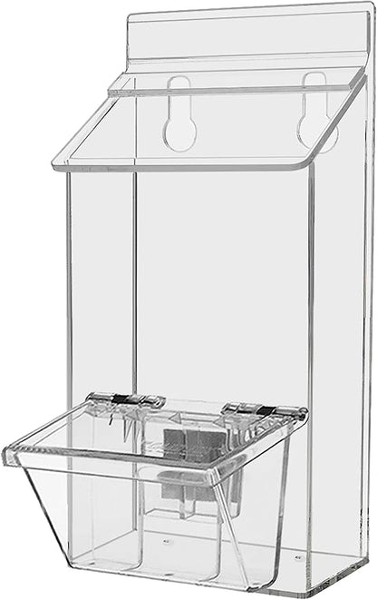 Outdoor Brochure Holder Holds 4" x 6" Advertising Postcards with 3.5" x 2" Box for Cards Clear Acrylic Wall Mount Pamphlets Box with Lid and Take One Sticker and Adhesive Strips by Marketing Holders