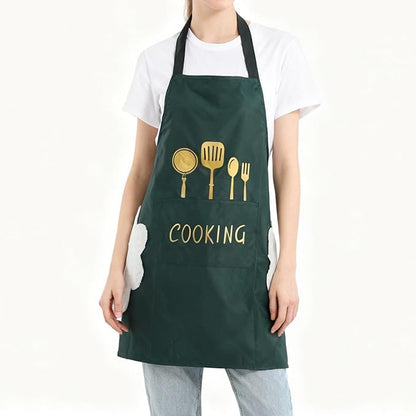 DILLMAN Women Kitchen Apron with Hand Wipe Pockets，Big Pocket,Hand-wiping, Waterproof for Cooking Baking