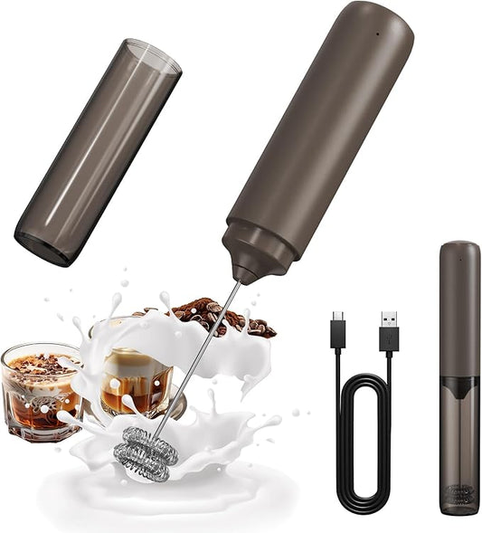 CIRCLE JOY Portable Rechargeable Milk Frother Hanheld, Dual Spring Whisk Electric Coffee Frother Wand Drink Mixer for Matcha Lattes Cappuccino, Kitchen Gifts, Brown by CIRCLEJOY