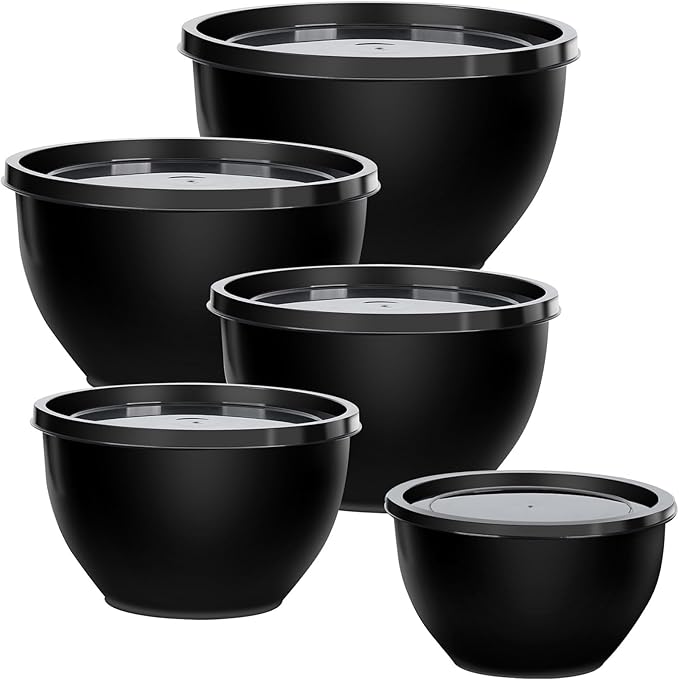 Greentainer Plastic Mixing Bowls with Lids Set for Kitchen, 5 Set Nesting Bowls for Mixing, Baking, Prepping, Cooking and Serving Food, Mixing Bowls Dishwasher, Microwave Safe by Greentainer